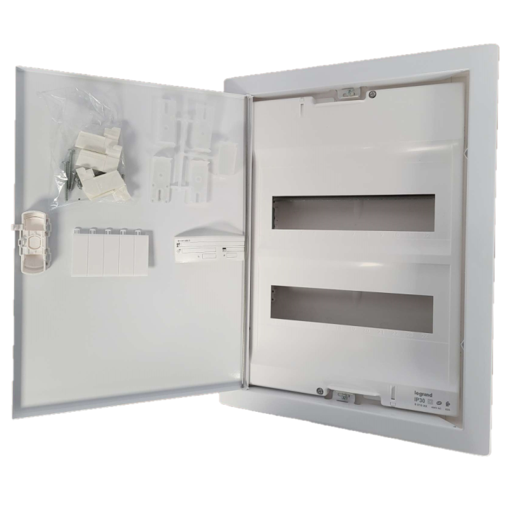 Legrand - Coffret encastrable 2x12+2 avec porte métal extra plate + Peignes V et H - Ref. : 001532+405000+404926x4