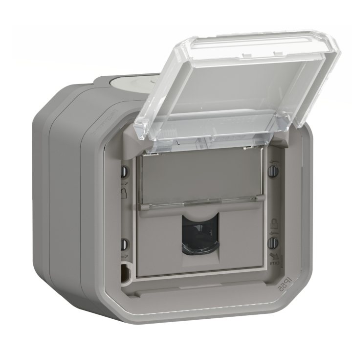 Legrand - Plexo L - Prise RJ45 Cat. 6A STP + Boitîer 1 poste - Saillie - Gris - Ref. : 069559L + 069651L
