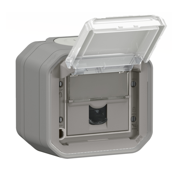 Legrand - Plexo L - Prise RJ45 Cat. 6A STP + Boitîer 1 poste - Saillie - Gris - Ref. : 069559L + 069651L