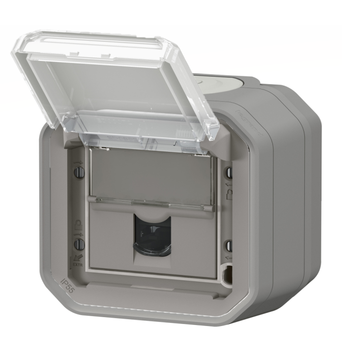 Legrand - Plexo L - Prise RJ45 Cat. 6A STP + Boitîer 1 poste - Saillie - Gris - Ref. : 069559L + 069651L