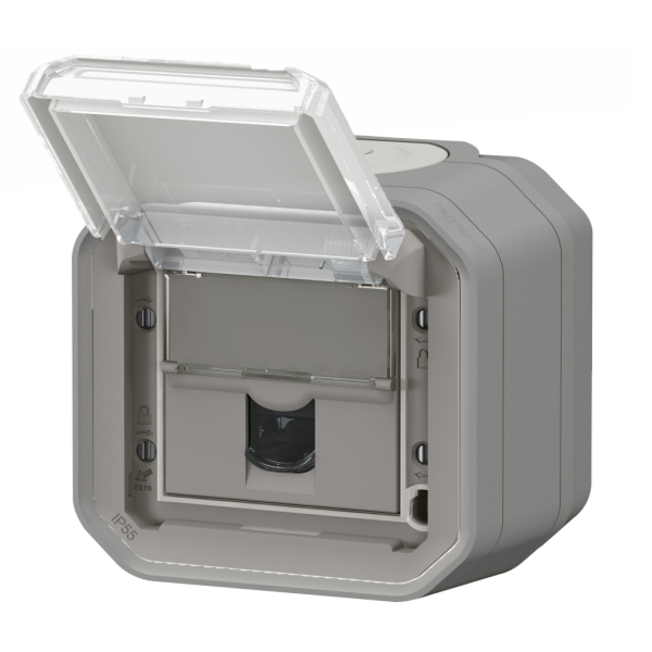 Legrand - Plexo L - Prise RJ45 Cat. 6A STP + Boitîer 1 poste - Saillie - Gris - Ref. : 069559L + 069651L