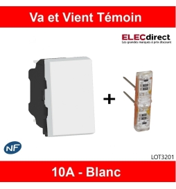 Legrand - Mosaic - Interrupteur Va et Vient Témoin - Blanc - 10A - 1M - Réf : 077001L+067685L