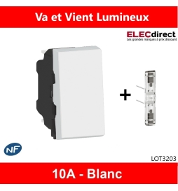 Legrand - Mosaic - Interrupteur Va et Vient Lumineux - Blanc - 10A - 1M - Réf : 077001L+067686L