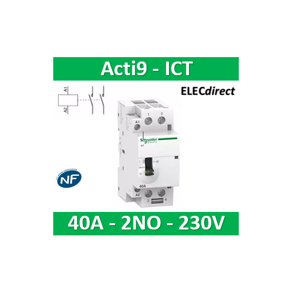 Schneider - Contacteur Acti9 - ICT - 40A - 2NO - 230/240V 50Hz