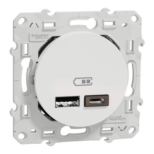 Schneider - Odace 2011 - Prise double USB - Type A+C - 2.4A - Blanc - Réf : S520401