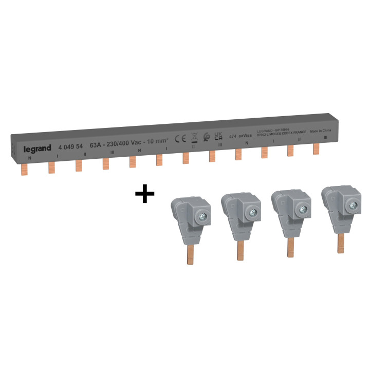 Legrand - Peigne d'alimentation HX3 - 4P - Pour bornes à vis - 12M + bornes d'alimentation - Réf : 404954+404906x4
