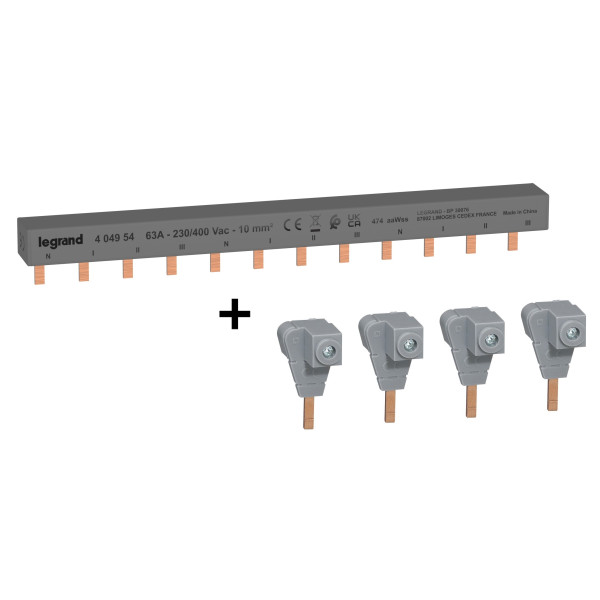 Legrand - Peigne d'alimentation HX3 - 4P - Pour bornes à vis - 12M + bornes d'alimentation - Réf : 404954+404906x4