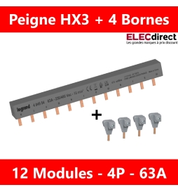 Legrand - Peigne d'alimentation HX3 - 4P - Pour bornes à vis - 12M + bornes d'alimentation - Réf : 404954+404906x4