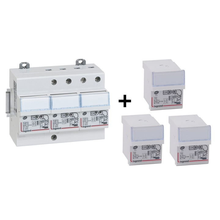 Legrand - Parafoudre Tétra 400V - Type 2 + Cassette de rechange - 003953 + 003954x3