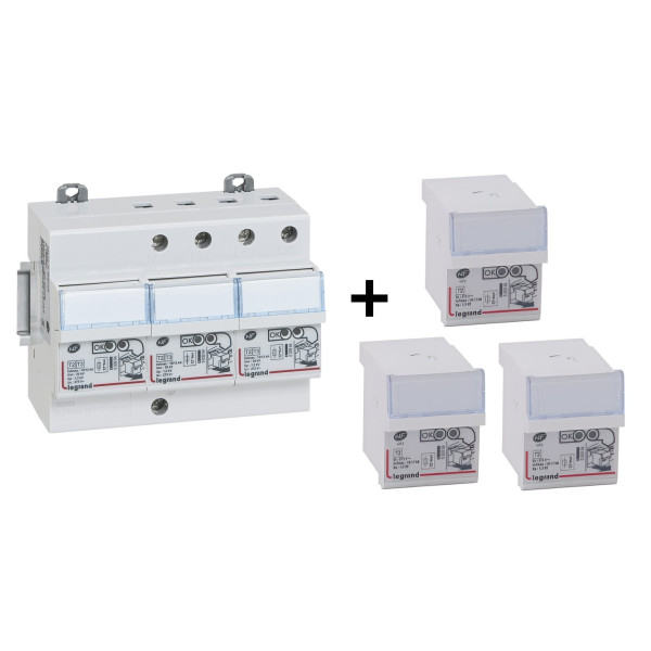 Legrand - Parafoudre Tétra 400V - Type 2 + Cassette de rechange - Réf. : 003953 + 003954x3