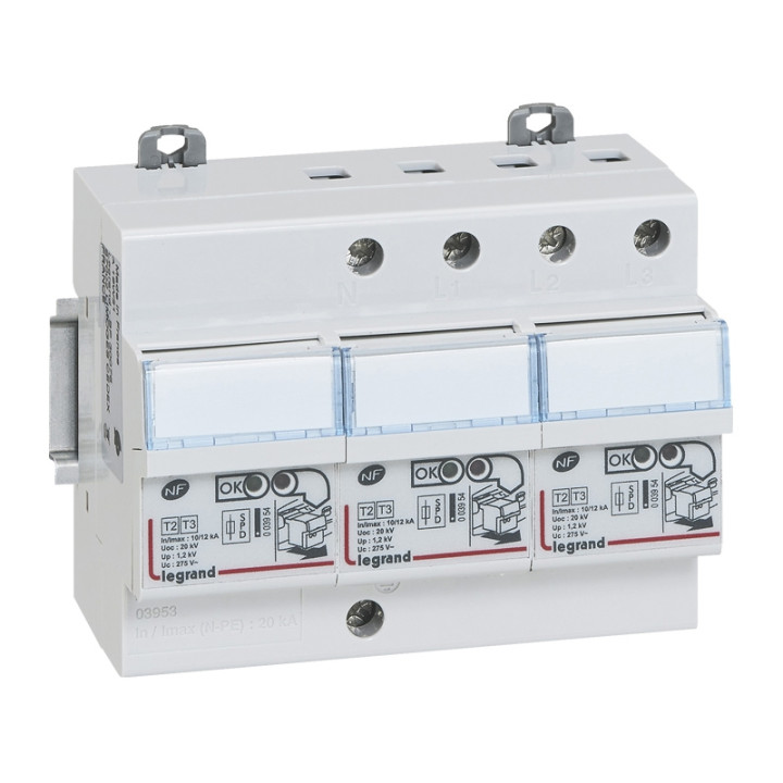 Legrand - Parafoudre Tétra 400V - Type 2 + Cassette de rechange - 003953 + 003954x3