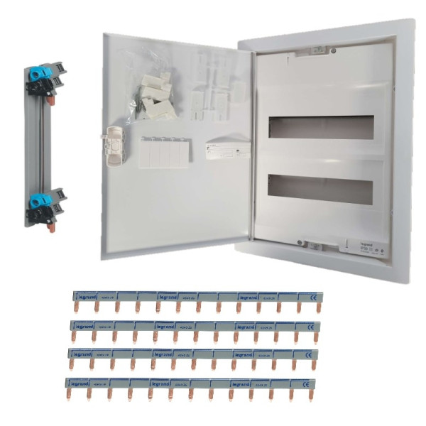 Legrand - Coffret encastrable 2x12+2 avec porte métal extra plate + Peignes V et H - Ref. : 001532+405000+404926x4