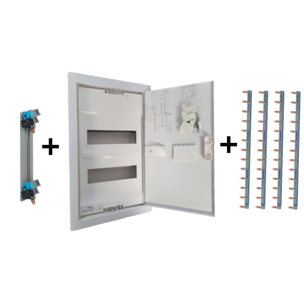 Legrand - Coffret encastrable 2x12+2 avec porte métal extra plate + Peignes V et H - Ref. : 001532+405000+404926x4