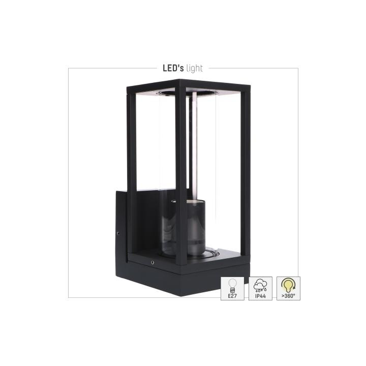 Led's light - Applique mural DAKOTA - sans source lumineuse - E27x1 - Noir - IP44 - 35W max - Réf : 1000667
