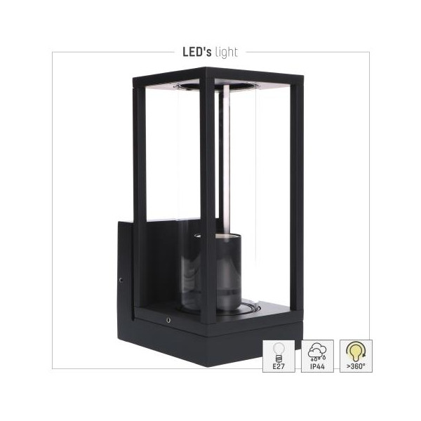 Led's light - Applique mural DAKOTA - sans source lumineuse - E27x1 - Noir - IP44 - 35W max - Réf : 1000667