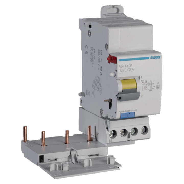 Hager - Bloc différentiel 3P+N 40A 30mA - Type F - Réf : BDF440F