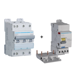 Hager - Disjoncteur 40A - 3P+N - courbe C avec Bloc différentiel 40A - 3P+N - type F - Réf : BDF440F + NFT840