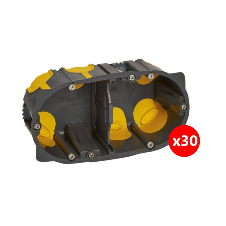 Legrand - Écobatibox - LOT de 30 Boîtes d'encastrement 2 postes - BBC - Profondeur 50mm - D.67mm - Réf : 080032Lx30