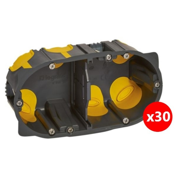 Legrand - Écobatibox - LOT de 30 Boîtes d'encastrement 2 postes - BBC - Profondeur 50mm - D.67mm - Réf : 080032Lx30