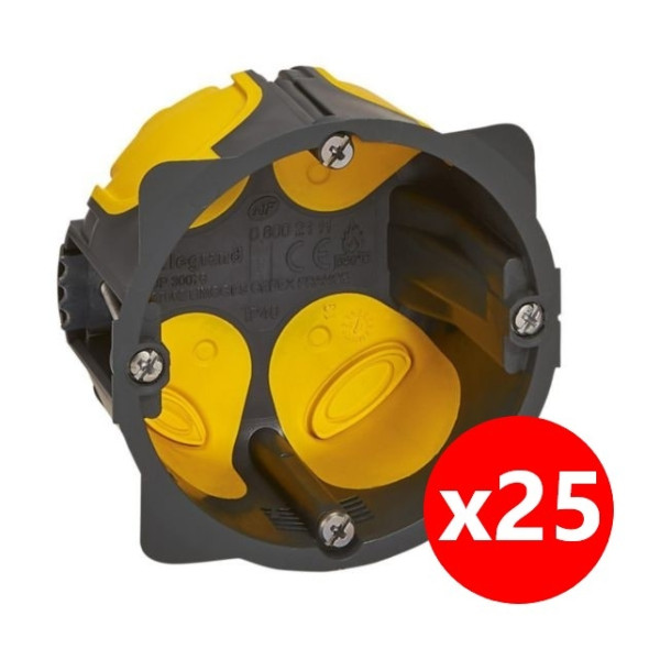Legrand - Écobatibox - LOT de 25 Boîtes d'encastrement 1 poste - BBC - Profondeur 50mm - D.67mm - Réf : 080031Lx25