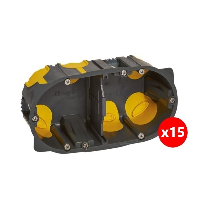 Legrand - Écobatibox - LOT de 15 Boîtes d'encastrement 2 postes - BBC - Profondeur 40mm - D.67mm - Réf. : 080022Lx15