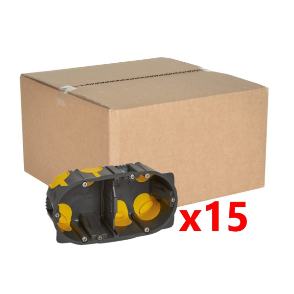 Legrand - Écobatibox - LOT de 15 Boîtes d'encastrement 2 postes - BBC - Profondeur 40mm - D.67mm - Réf. : 080022Lx15