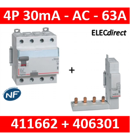 LEGRAND - Interrupteur différentiel DX3-ID 4P 63A - 30mA - AC + module 4P - 411662+406301