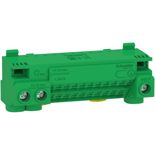 Schneider - Resi9 - bornier terre 63A - auto 21x1,5² à 4² - vis 3x6² à 25² - LGYT1E24