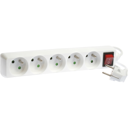 Eur'Ohm - Bloc multiprise avec interrupteur I/O - 5 Prises - Blanc - Câble 4 m - Réf : 64067