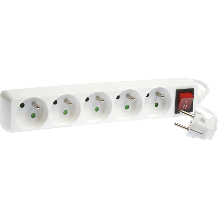 Eur'Ohm - Bloc multiprise avec interrupteur I/O - 5 Prises - Blanc - Câble 4 m - Réf : 64067