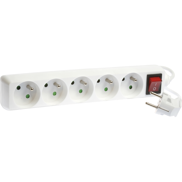 Eur'Ohm - Bloc multiprise avec interrupteur I/O - 5 Prises - Blanc - Câble 4 m - Réf : 64067