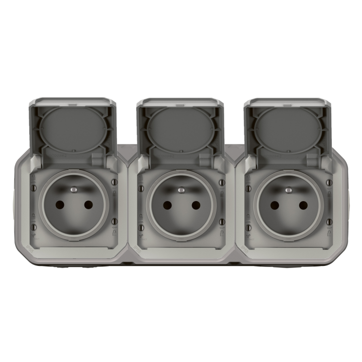 Legrand - Plexo L - Triple prise 2P+T précâblée - Horizontal - Saillie - Gris- Ref. : 069680L+069564L