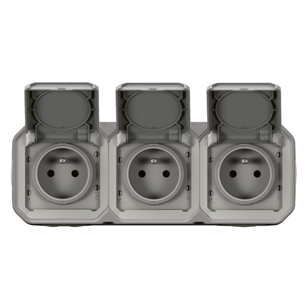 Legrand - Plexo L - Triple prise 2P+T précâblée - Horizontal - Saillie - Gris- Ref. : 069680L+069564L