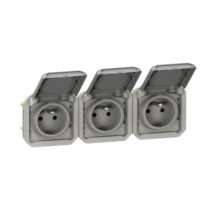 Legrand - Plexo L - Triple prise 2P+T précâblée - Horizontal - Saillie - Gris- Ref. : 069680L+069564L