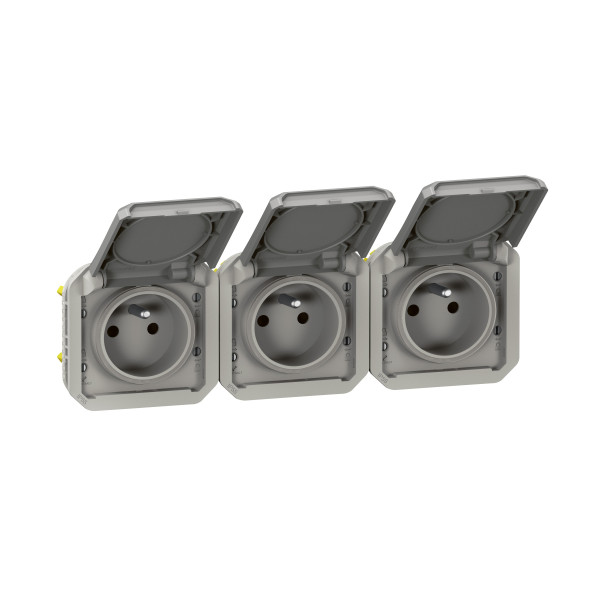 Legrand - Plexo L - Triple prise 2P+T précâblée - Horizontal - Saillie - Gris- Ref. : 069680L+069564L