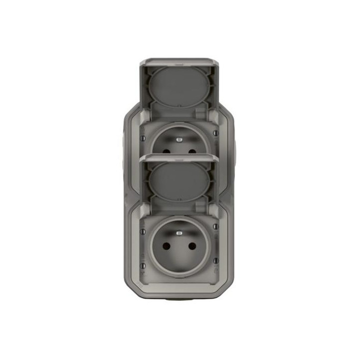Legrand - Plexo L - Double Prise 2P+T précablée - Vertical - Saillie - Gris - Ref. : 070013