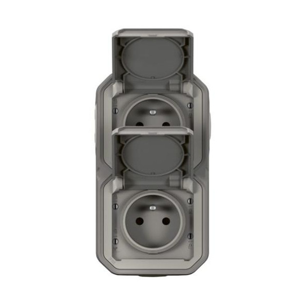Legrand - Plexo L - Double Prise 2P+T précablée - Vertical - Saillie - Gris - Ref. : 070013