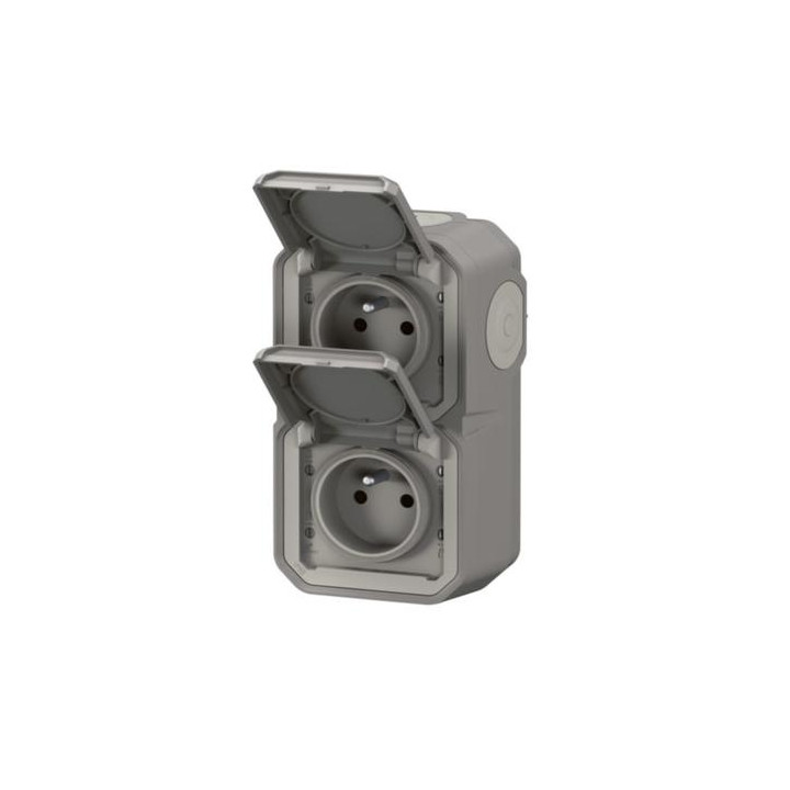 Legrand - Plexo L - Double Prise 2P+T précablée - Vertical - Saillie - Gris - Ref. : 070013