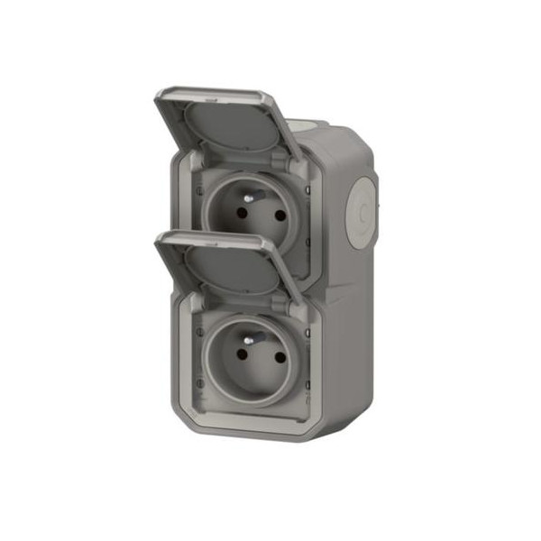 Legrand - Plexo L - Double Prise 2P+T précablée - Vertical - Saillie - Gris - Ref. : 070013