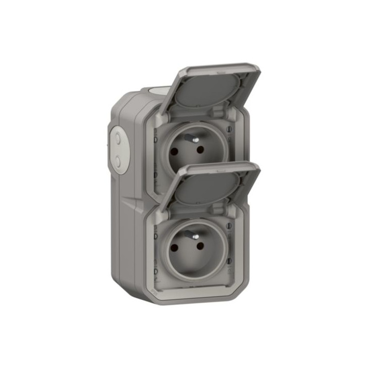 Legrand - Plexo L - Double Prise 2P+T précablée - Vertical - Saillie - Gris - Ref. : 070013