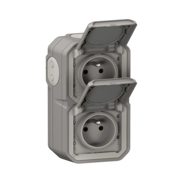 Legrand - Plexo L - Double Prise 2P+T précablée - Vertical - Saillie - Gris - Ref. : 070013