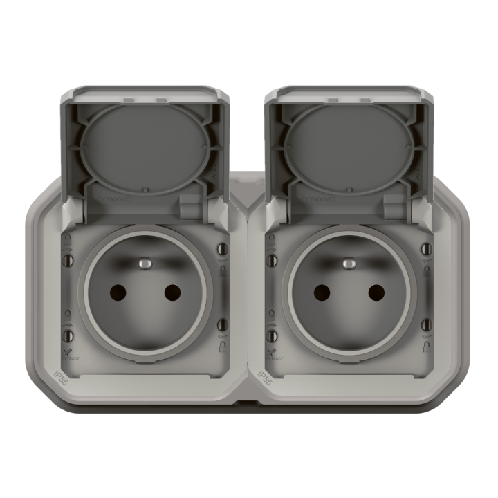 Legrand - Plexo L - Double Prise 2P+T précâblée - Horizontal - Encastré - Gris- Ref. : 069683L+069562L