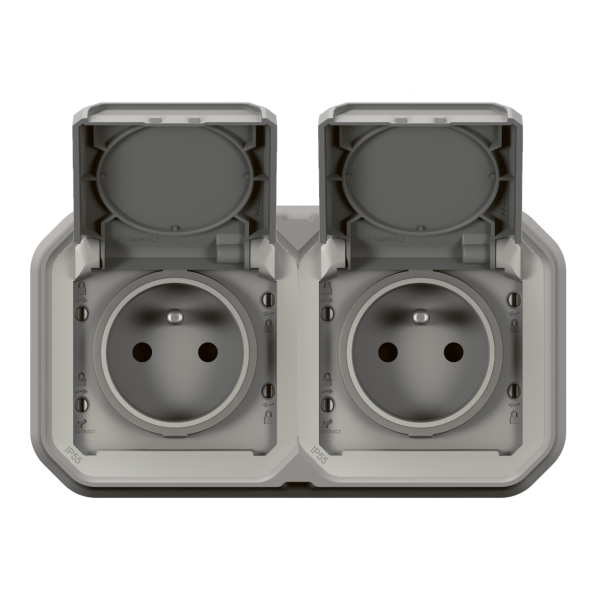 Legrand - Plexo L - Double Prise 2P+T précâblée - Horizontal - Encastré - Gris- Ref. : 069683L+069562L