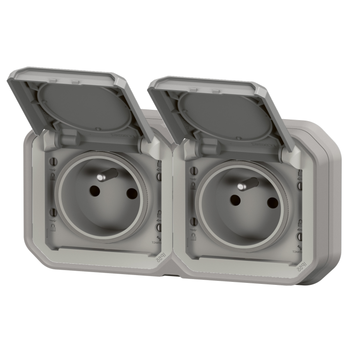 Legrand - Plexo L - Double Prise 2P+T précâblée - Horizontal - Encastré - Gris- Ref. : 069683L+069562L