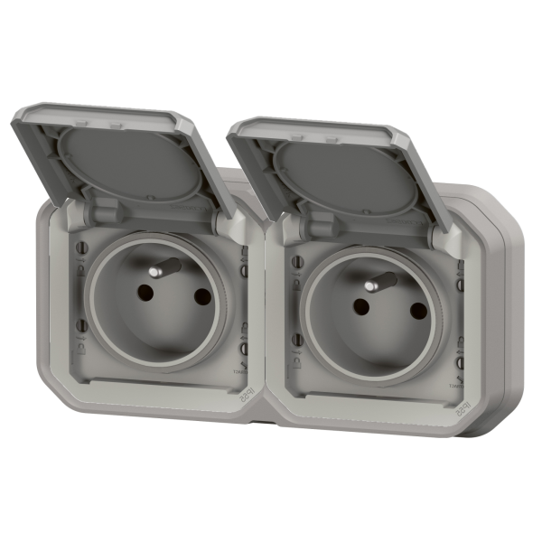 Legrand - Plexo L - Double Prise 2P+T précâblée - Horizontal - Encastré - Gris- Ref. : 069683L+069562L