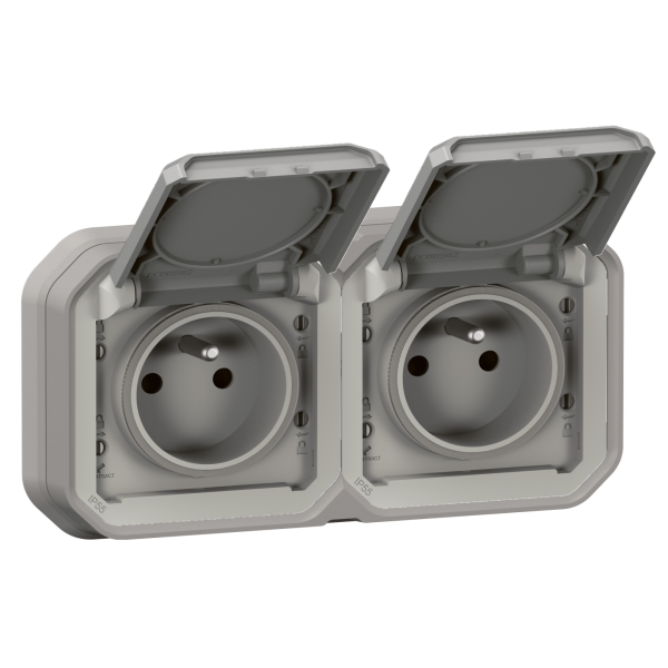 Legrand - Plexo L - Double Prise 2P+T précâblée - Horizontal - Encastré - Gris- Ref. : 069683L+069562L