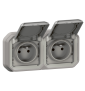 Legrand - Plexo L - Double Prise 2P+T précâblée - Horizontal - Encastré - Gris- Ref. : 069683L+069562L