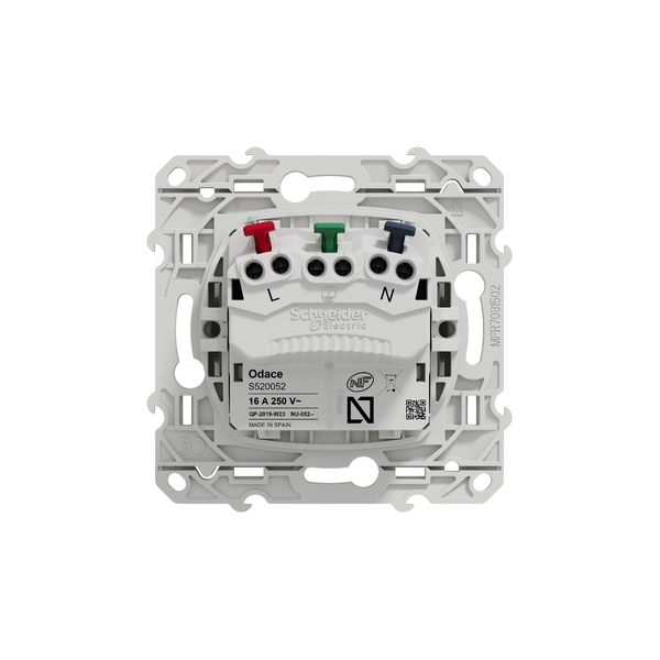 Schneider - Prise de courant Odace affleurante - Blanc - 2P+T - 16A - 250V - Bornes auto - Réf : S520052