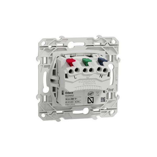Schneider - Prise de courant Odace affleurante - Blanc - 2P+T - 16A - 250V - Bornes auto - Réf : S520052