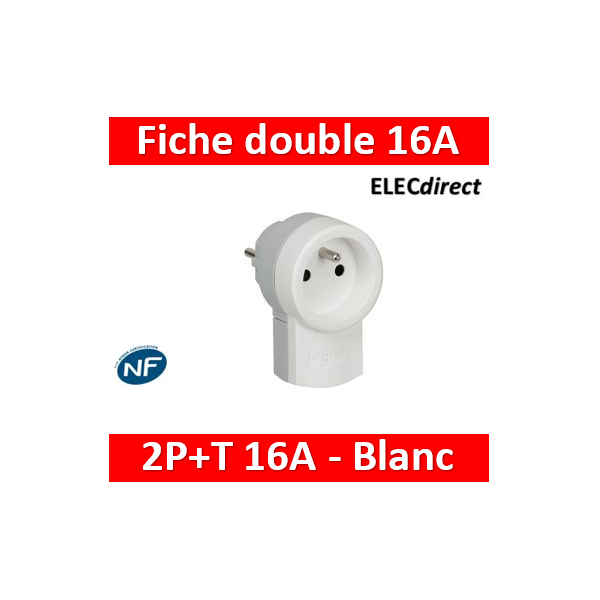 Legrand - Fiche double fonction - 250 V~ - 16 A avec 2P+T 16 A - blanc -  050461 - ELECdirect Vente Matériel Électrique